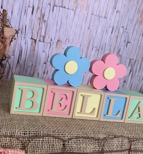 Decoração Bebê Cubos 6x6cm Candyts + 2 Flores Tons Terrosos