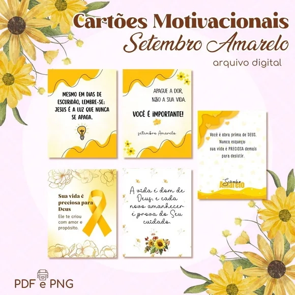 Kit Cartões Motivacionais Setembro Amarelo - Arquivo Digital