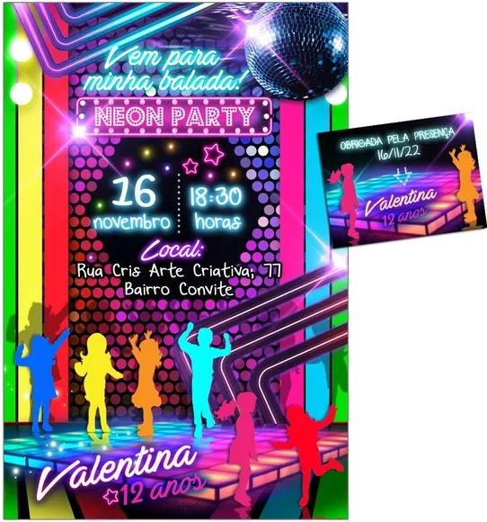 Convite Digital C/tag Baladinha Neon Party