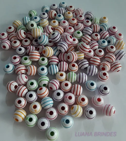 Miçanga Bolinha Riscadinha Colorida 8mm Pct 100 Unidades