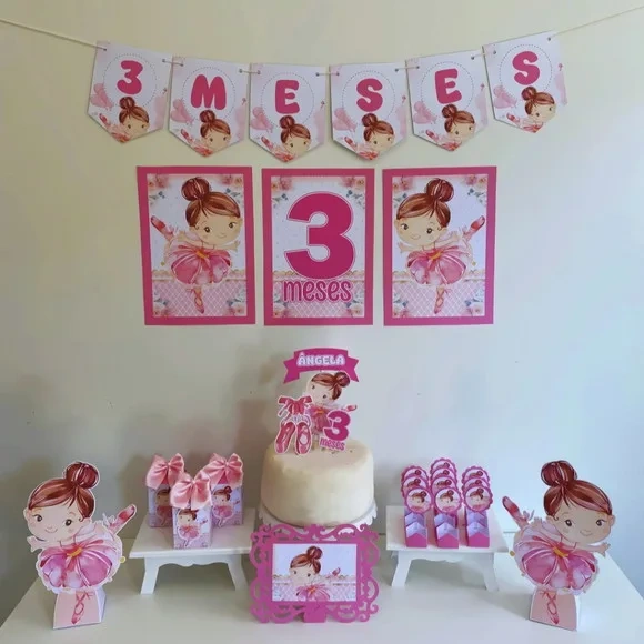 Kit Mesversário Bailarina Personalizados - Só Um Bolinho
