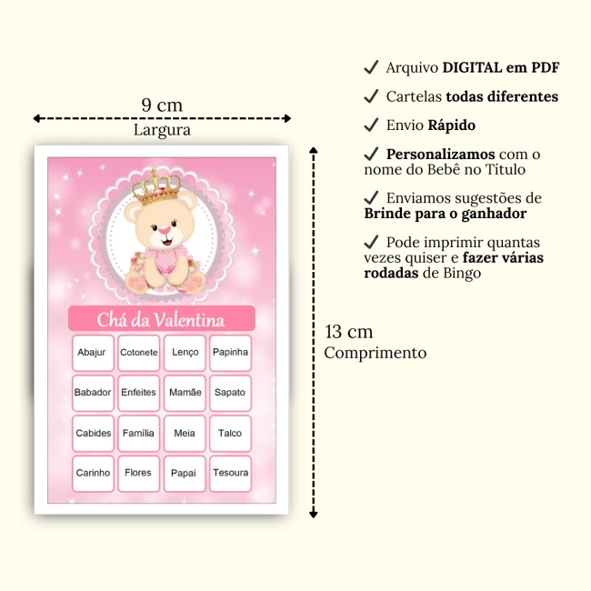 Bingo Chá de Bebê Menina Pdf Para Imprimir
