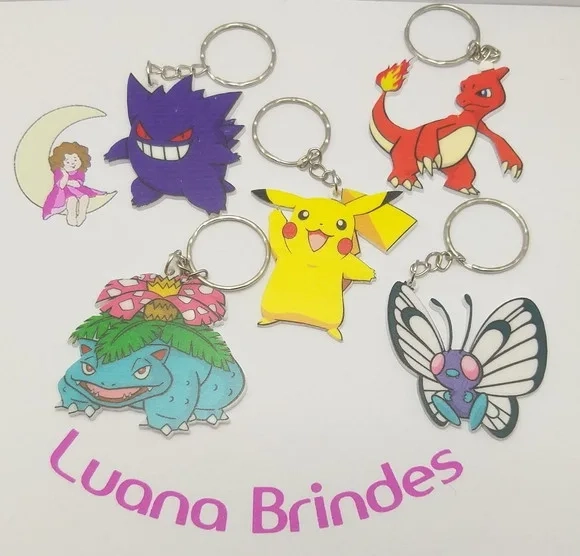 Chaveiros Pokémon Variados Acrílico Uv- Pct C/10 Unid