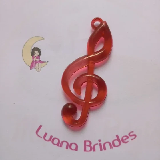 Pingente Nota Musical Vermelha Acrilico 7,5cm 5 Unidades