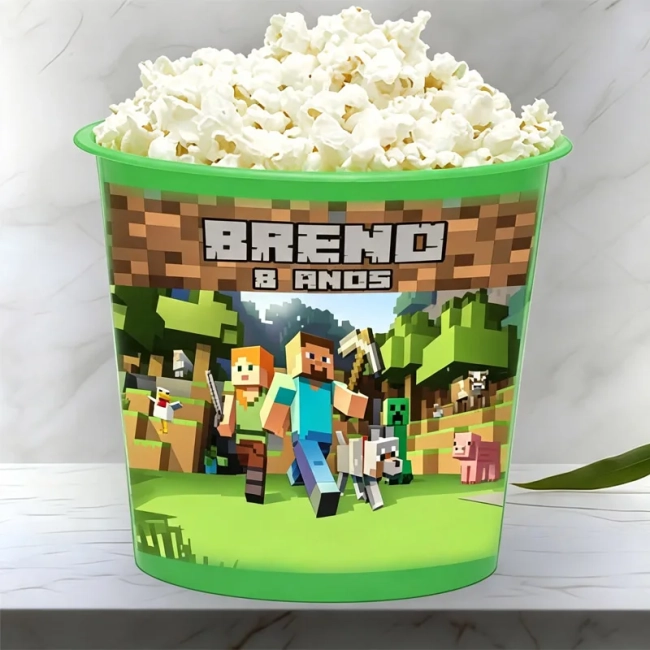 Balde de Pipoca Personalizada para lembrancinhas Minecraft