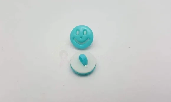 Aplique Botão de Carinha Feliz Azul de 1,3cm - 20 unidades