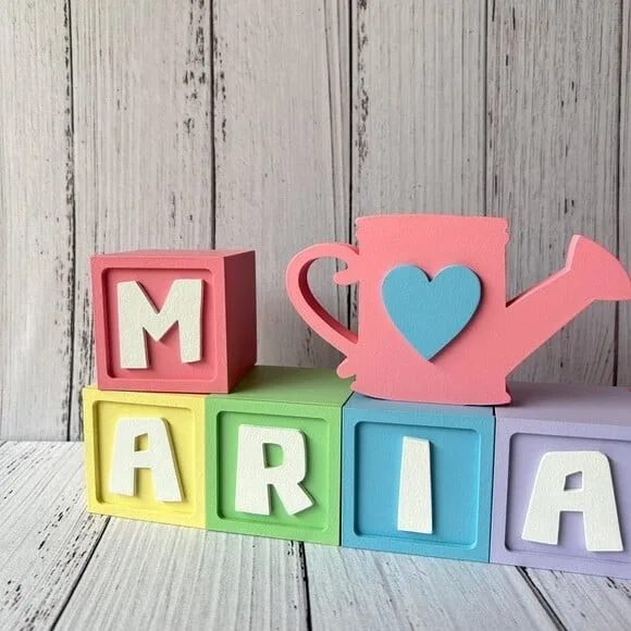 Jardim - Decoração Bebê Cubos 6x6cm Candy Ts+ Regador + Flor
