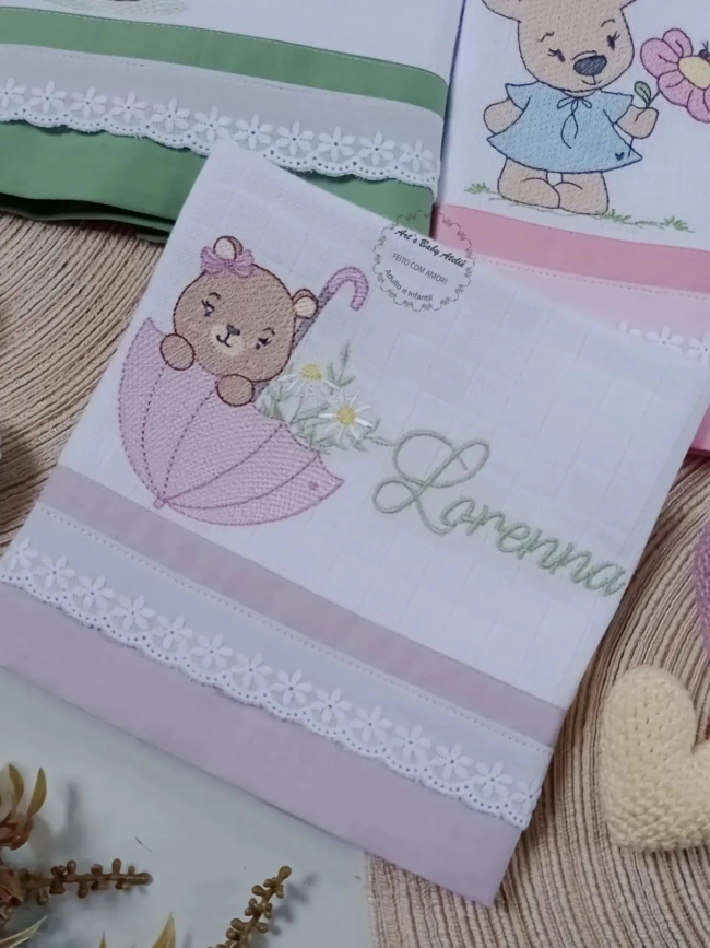 Kit Fraldas Personalizadas com Nome Bordado para Bebê, Enxoval Completo com Fraldas de Boca