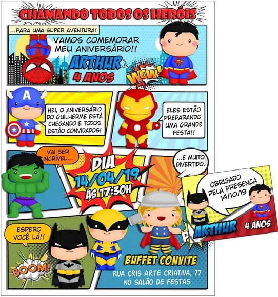 CONVITE DIGITAL C/TAG Herois Cute Gibi