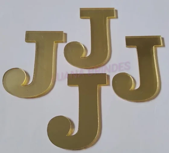 Aplique da Letra J em Acrílico Espelhado Dourado - 5cm