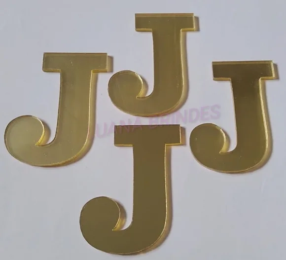 Aplique da Letra J em Acrílico Espelhado Dourado - 5cm