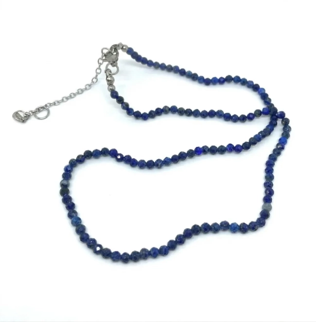 Colar Choker Lápis-Lazúli Facetado 3mm e Aço Inox