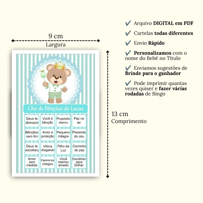 Bingo Chá de Bênçãos Menino PDF Para Imprimir