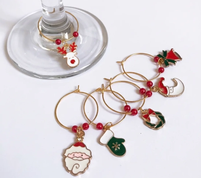 Marcadores identificador de taça natalinos esmaltados - kit com 6 aros Natal/ mesa posta ( escolha o seu)