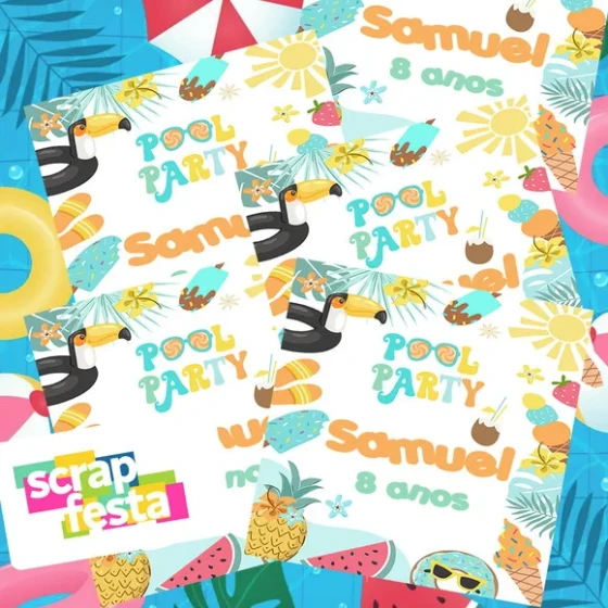 Adesivo Personalizado Quadrado 10x10 Pool Party