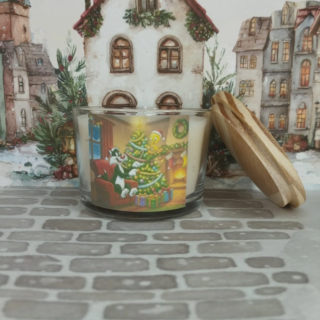 Vela Aromática no Copo Personalizada Natal Piu Piu e Frajola - Trabalhamos com outros temas - Informar  tema no chat