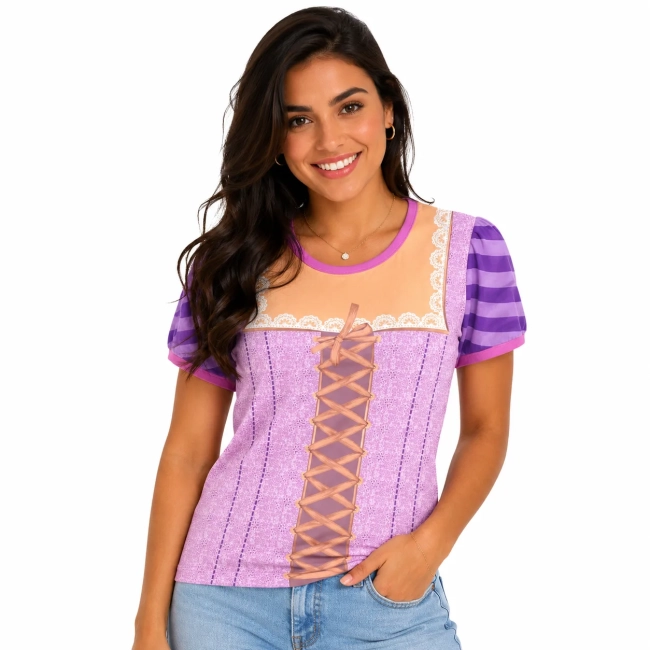 Blusa Adulto Fantasia Princesa Lilás Camiseta Estampa Realista Feminina