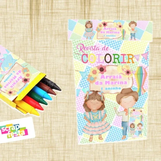 Revista Colorir, Saquinho, Lapela/giz de Cera Junina Arraiá