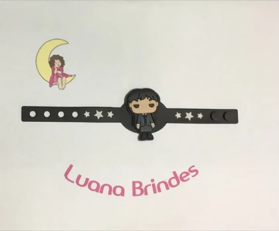 Pulseira Wandinha Addams Emborrachada 17,5 cm
