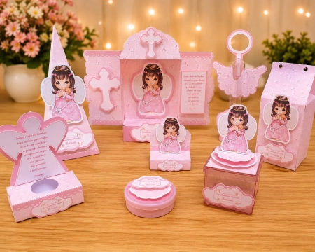 Arquivo de corte digital- Kit Batizado Menina Rosa