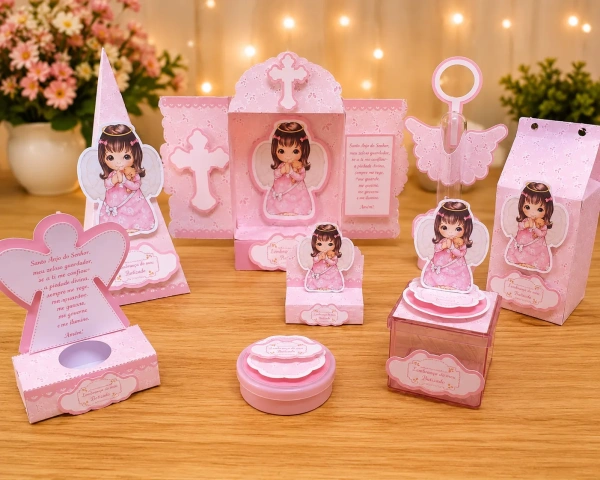 Arquivo de corte digital- Kit Batizado Menina Rosa