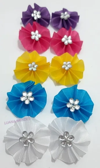 Laço colorido p/cachorro com florzinha - pct c/5 pares