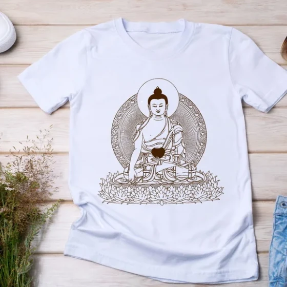 Camiseta Buda - Desenho em Sépia e Estilo Meditativo