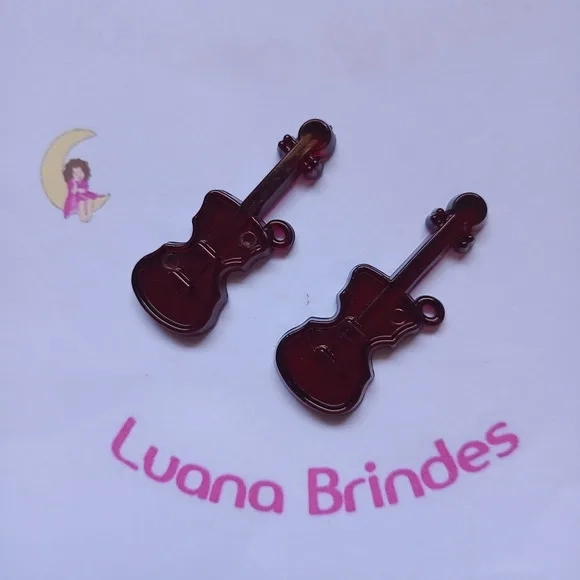 Guitarra Pingente Vinho de Acrilico 5cm Pct 16 Unidades