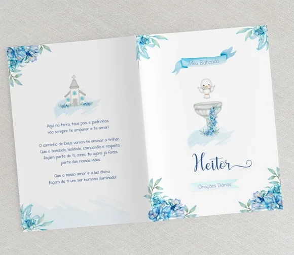 Livrinho De Orações Batizado - Floral Azul