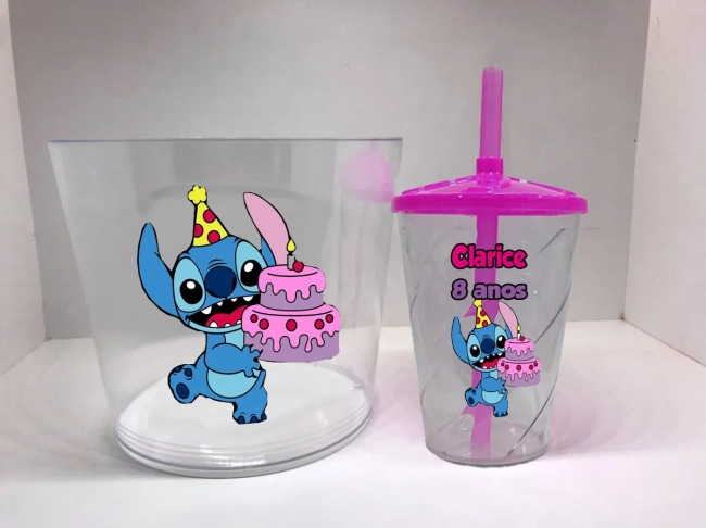 Kit Balde de Pipoca acrilico + Copo twister Personalizado do Stitch