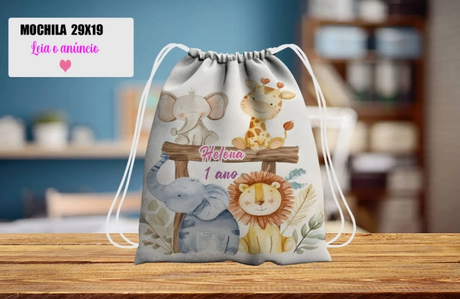 Mochilinha personalizada para lembrancinha Safari Baby