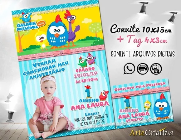 CONVITE DIGITAL C/TAG Galinha Pintadinha Mini Menina