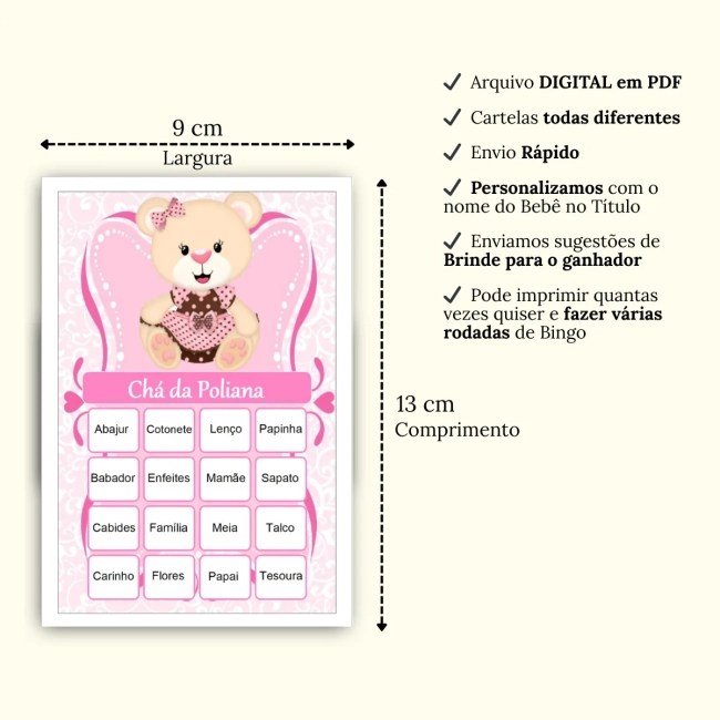 Bingo Chá de Bebê Menina Pdf Para Imprimir