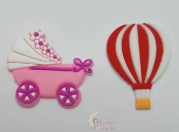 Apliques Carrinho de Bebê e Balão de borracha - pct c/8 unid
