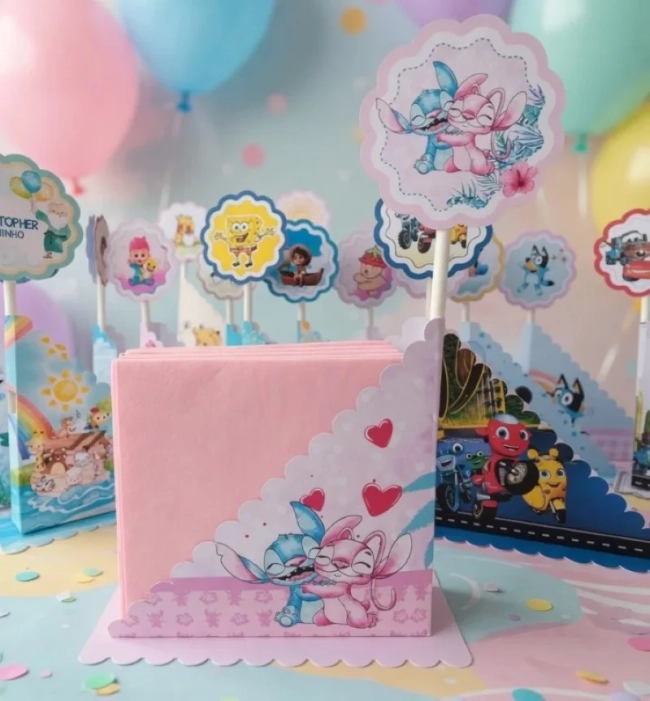 Centro de Mesa Porta-Guardanapo Personalizado para Festa Infantil