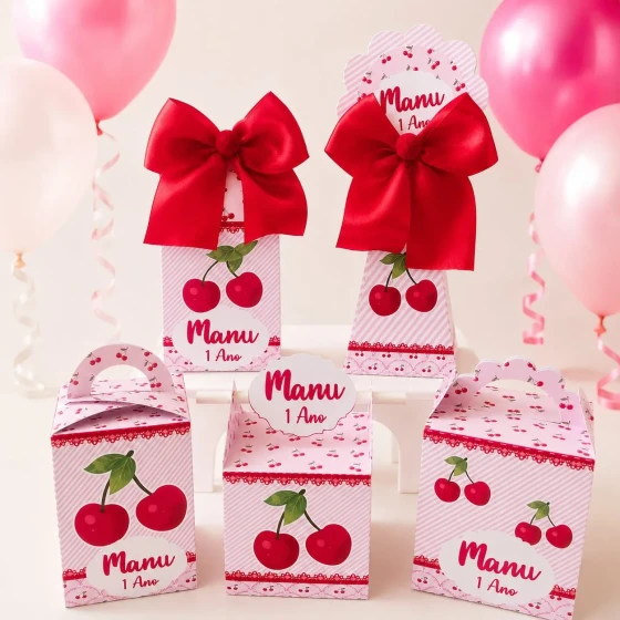 kit caixinhas Cereja | Personalizado | Festa infantil | Pré montada | Mimo| Personalizados