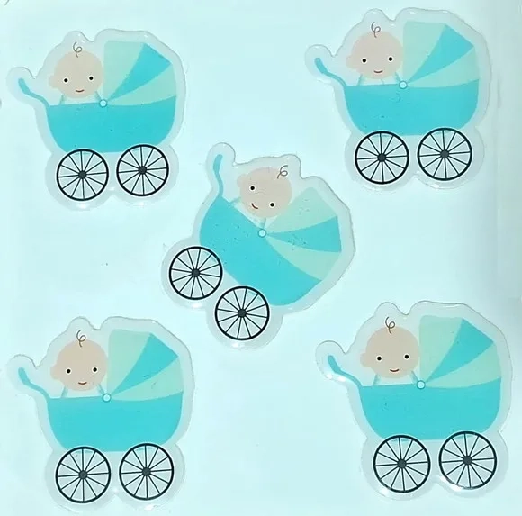 Aplique Carrinho de Bebê Adesivo Resinado 1 Cartela C/5 Unid