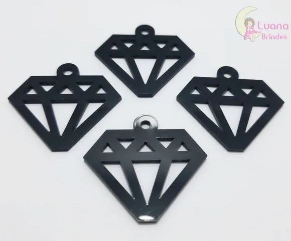 Pingente Diamante de Acrílico Preto - Pct C/5 Unidades