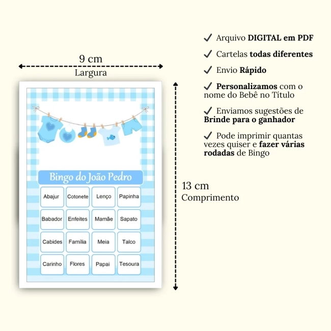 Bingo Chá de Bebê Menino Pdf Para Imprimir