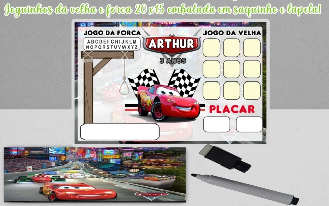 Carros Disney lembrancinhas de aniversario jogo da velha com forca personalizada