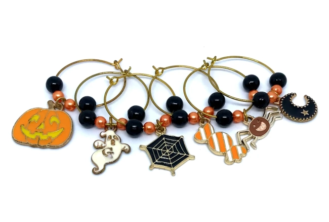 Kit 6 Marcadores de Taças e Copos EsmaltadosTema Halloween / Dia das Bruxas