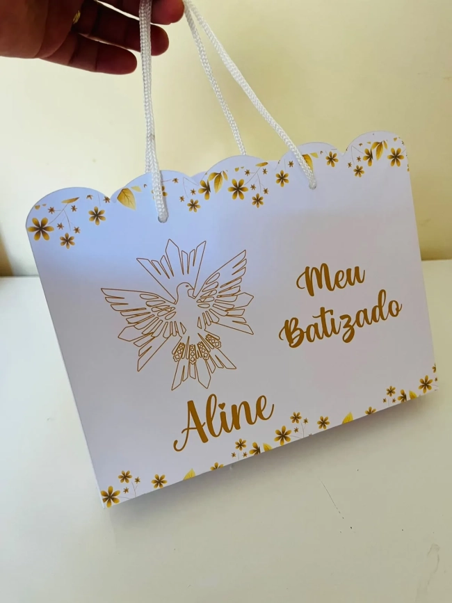 Sacola Personalizada Batizado | Crisma | Primeira Eucaristia | Espírito Santo com Nome | Lembrancinha