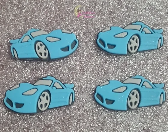 Aplique Mini Carro Azul de borracha - pct com 8 unid