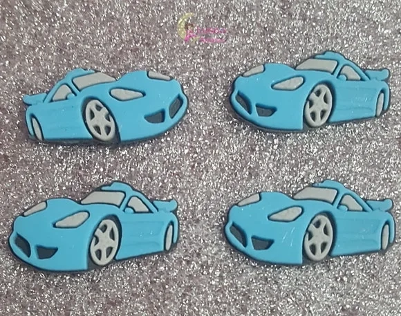 Aplique Mini Carro Azul de borracha - pct com 8 unid