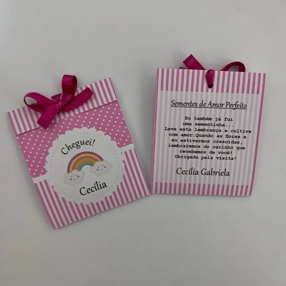 Lembrança Maternidade Sachê Sementinha Arco Íris Pink