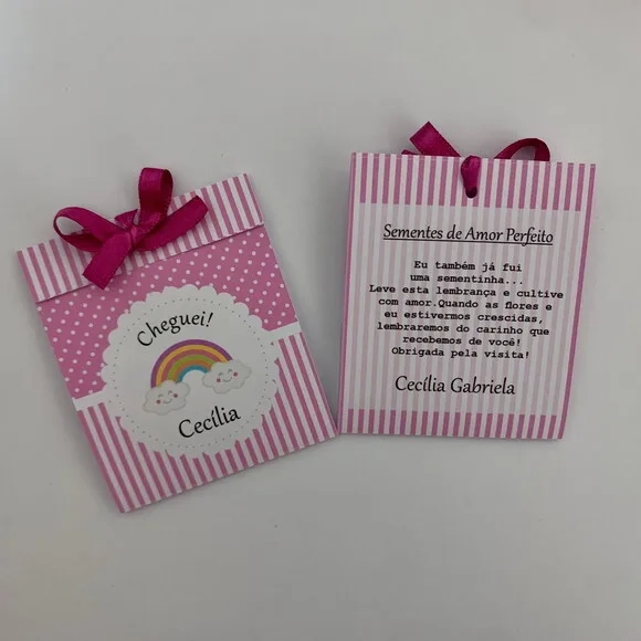 Lembrança Maternidade Sachê Sementinha Arco Íris Pink