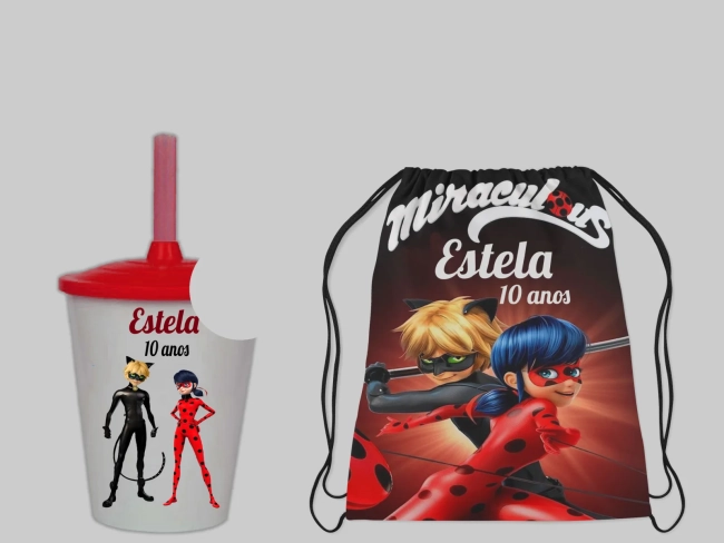 Kit Mochila e Copo Twister personalizado Miraculus