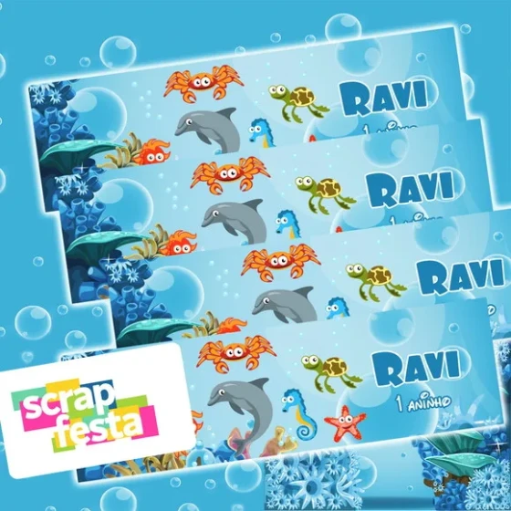 Adesivo Retangular Personalizado 7x2 Fundo do Mar