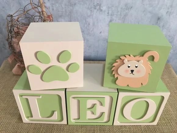 Cubos Leãozinho e Pata 10x10cm Decoração Bebê