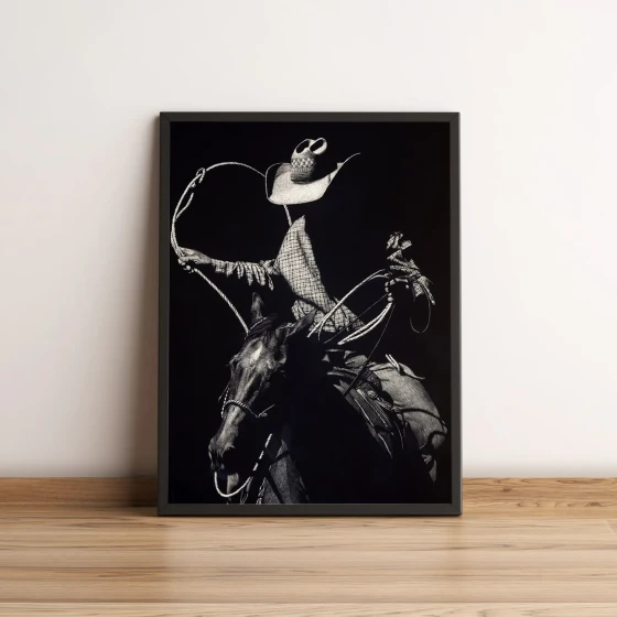Quadro com cowboy caveira montado em cavalo 2604